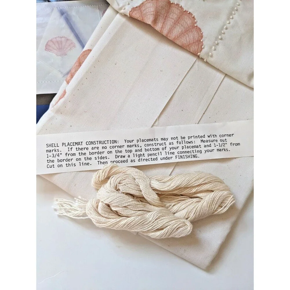 Vintage 1980's‎ Seashell Placemats Napkins Candlewicking Embroidery Kit STARTED